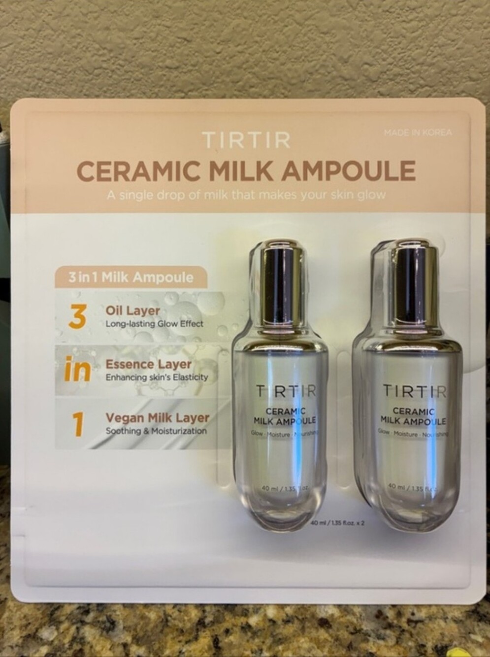 TirTir Ceramic Milk Ampoule 1.35 fl oz Glow Moisture Nourishing - Bundle of 2